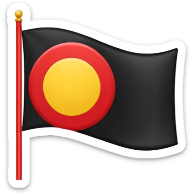 a rectangular flag with the top half solid black and the bottom half solid red with a medium-sized yellow circle in the middle overlapping both colours sticker