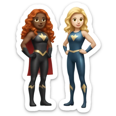 Superhero Duo Caucasian redhead female and  Caucasian blonde female sticker