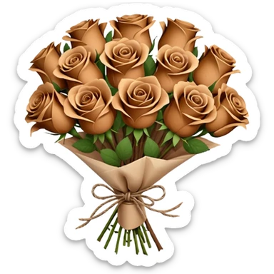Bouquet of brown roses in a paper package sticker