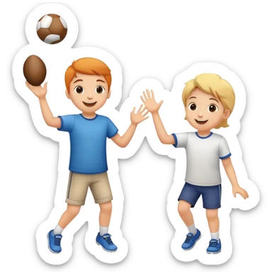 two children playing catch, one throwing and one catching a ball, happy and playful sticker