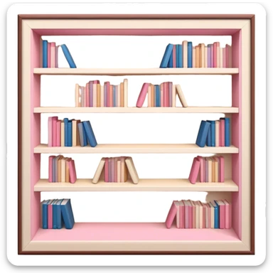 ikea bookshelf filled with beige, pink, brown and cream-colored books, isometric 3D sticker