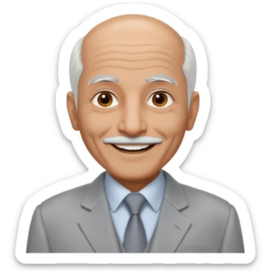 70 yr old man, almost bald, some white hair, pakistani, light grey business suit, big smile, darker skin, no moustache
 sticker