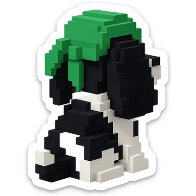 A black and white Russian Cocker Spaniel puppy wearing a green durag, facing backward sticker