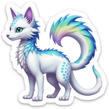 Kawaii white iridescent edgy fantasy feline-vernid-sergal-fursona animal creature with a tufted tail full body with intricate markings  sticker
