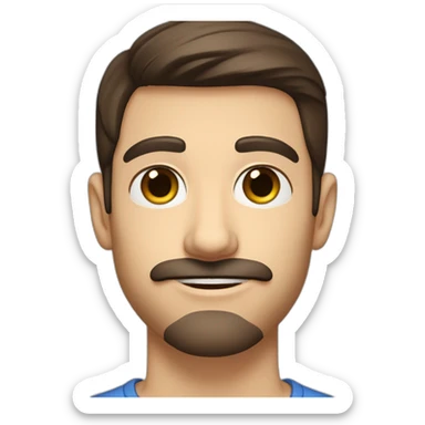A young Caucasian man with dark brown eyes, almond-shaped eyes, short dark brown hair, and a small dark brown beard with a more prominent mustache. sticker