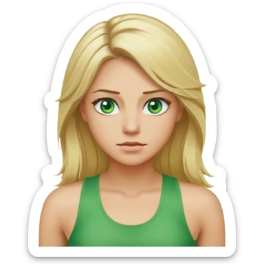 Female, long blonde hair, green eyes, sweating my ass off, wearing a tank top sticker