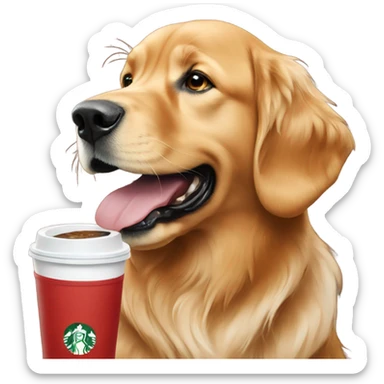 Red golden retriever drinking Starbucks  sticker