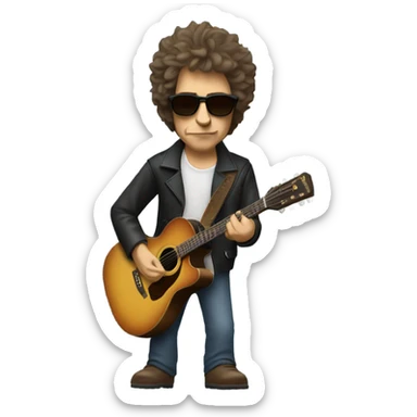 bob dylan with sunglases and guitar sticker