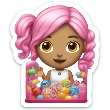 girl with pink hair holding a lollipop and inside a claw machine sticker