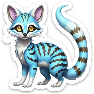 Rare realistic exotic cute epic pretty beautiful handsome gorgeous aesthetic colorful vibrant Vernid-Protogen-Primagen-Wickerbeast-Genet-Trico-species-Fakemon-hybrid-creature by LiLaiRa, beautiful intricate markings, full body sticker