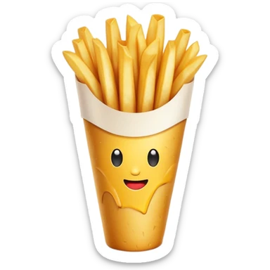 Belgian Fries Cinematic Realistic Belgian Fries Dish Emoji, depicted as a generous serving of crispy fries neatly presented in a white paper cone, rendered with vivid textures and appetizing, natural lighting. sticker