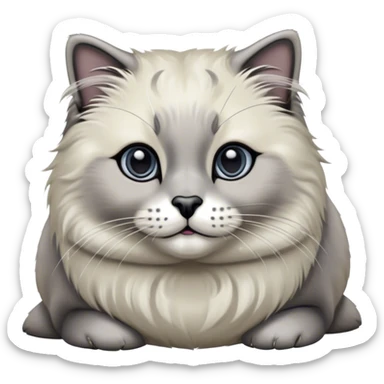 Cinematic Adorable Fluffy Grey Seal Ragdoll Cat Portrait Emoji, Head tilted gracefully with large, sparkling eyes, soft grey fur with darker seal points on the ears, face, and paws, Simplified yet majestic features, highly detailed, glowing with a soft, warm glow, high shine, calm and affectionate, stylized with a touch of elegance, bright and endearing, soft glowing outline, capturing the essence of a regal and loving kitty, so serene it feels like it could glide across the screen with its dignified presence! sticker