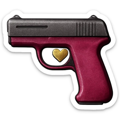 Make this stylized pink pistol with a heart-shaped trigger look more realistic with metallic textures and realistic lighting, keeping the background transparent. sticker
