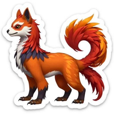 4-legged realistic scaly long-big-beaked Gryphon-Griffin-Griffsnuff-Talonflame-Silvally-Nargacuga-Red-Panda-fusion-hybrid-animal-Fakémon-creature, full body, with a long thin tufted lion-tail sticker