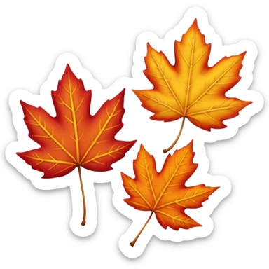 3 autumn leaves, blowing the left in the wind, white background sticker