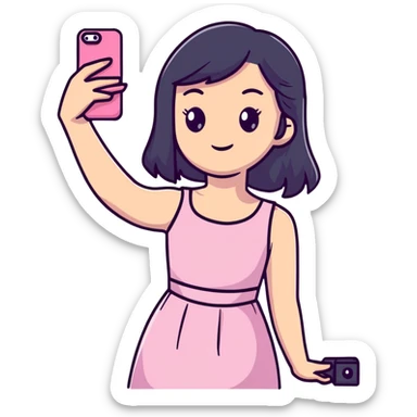 girl wearing a cute pink dress taking a selfie sticker