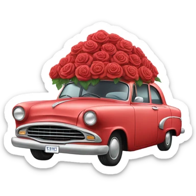 red pastel car in the trunk many roses sticker