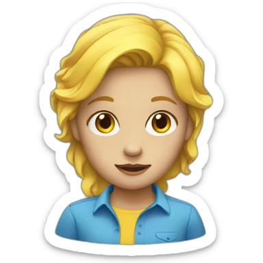 A girl with yellow hair in a blue shirt sticker