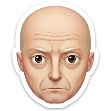 Steven Miller, Trump advisor, bald, grim expression, narrow face, sagging eyelids drooping more on the outside, bottom lip sticking out sticker