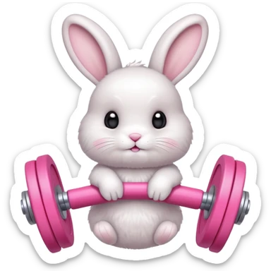 White cute Bunny lifting soft pink dumbells sticker