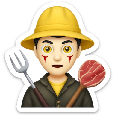 scary evil man look like from friday 13th with the yellow hat and meat khife sticker