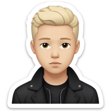 Create an emoji representation of a young man with a calm, introspective expression, wearing a black jacket, with soft lighting and a slightly dreamy, low-key aesthetic." sticker