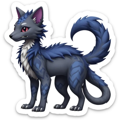Kawaii dark edgy fantasy feline-vernid-sergal-fursona animal creature with a tufted tail full body with intricate markings  sticker