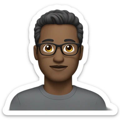 white man with black glasses and dark brown hair wearing a basic grey shirt sticker