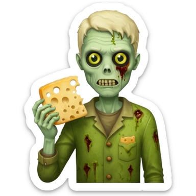 man zombie holding moldy cheese piece sticker