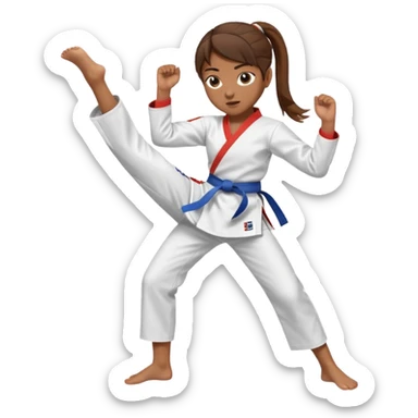 brown-skinned girl with brown hair in a ponytail giving a high taekwondo kick sticker