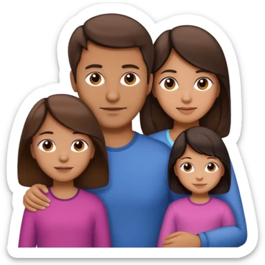 family dad with brown hair, mom with brown hair, little girl with tan skin and black hair sticker
