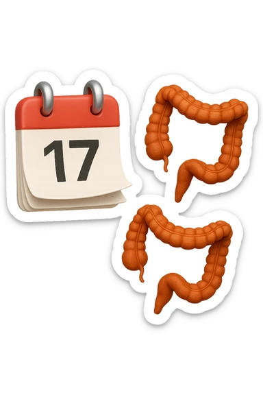 emoji stile iphone di un calendario con fogli che volano insieme a pezzi anatomici di colon umano, iperrealistico 4k, isolato su sfondo bianco sticker