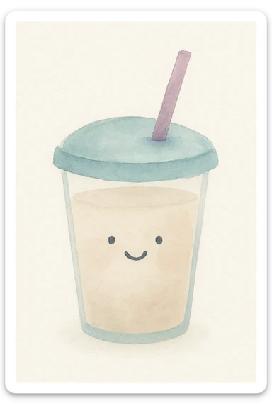 watercolor style drink with a soft, whimsical look and a cute face sticker