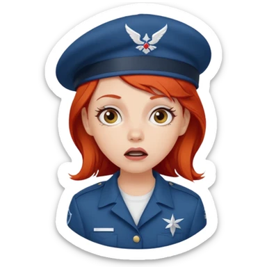 shocked face on white girl red hair Air force beret sticker