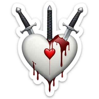 Black and white heart with a dagger going through it with blood on the dagger  sticker