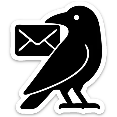 solid filled icon of a raven with a letter sticker