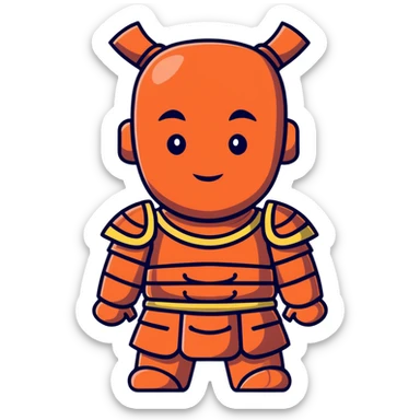 Terracotta warrior with detailed armor and stoic expression, ancient Chinese clay soldier sticker