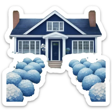 Navy blue shingle beach house with hydrangeas lining the drive way  sticker