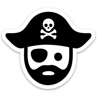 Change the swords and the pirate head to green. Ensure the background behind the swords and the head is pure white and hollow, with no black fill or shadow. Keep the hat black with the small skull-and-crossbones symbol. Maintain the clean, bold icon style. sticker