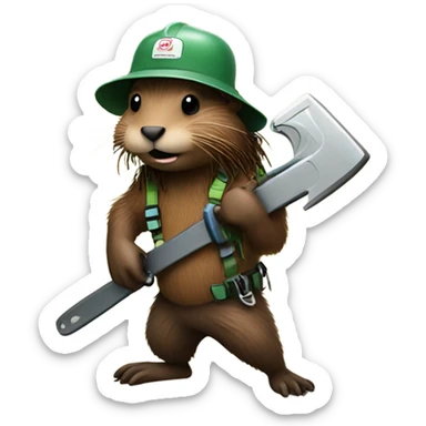 Beaver with dreadlocks in climbing gear with a chainsaw  sticker