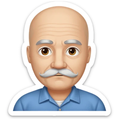 61 years old. Bald with dark hair on the sides. black thick moustache. White beard. saying sorry. where is the white beard sticker