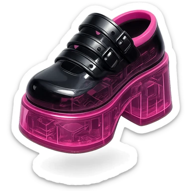 BLACKPINK-inspired gothic shoes, no hearts, shiny and futuristic, black and pink sticker