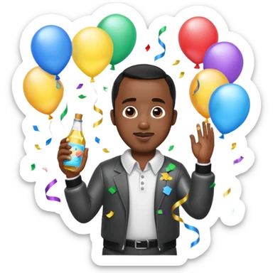 Diddy holding baby oil at a party with balloons and confetti and banners sticker