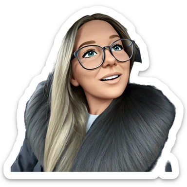 girl in car with glasses sticker