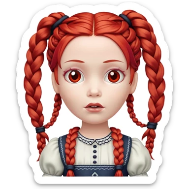 Scary doll with red hair in braids sticker