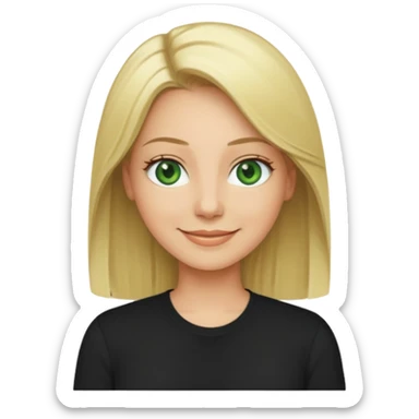 40 yr old blonde straight hair green eyes black shirt smiling sticker