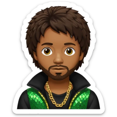 Shaggy, Reggae Rapper with dark brown hair, black sequin outfit sticker