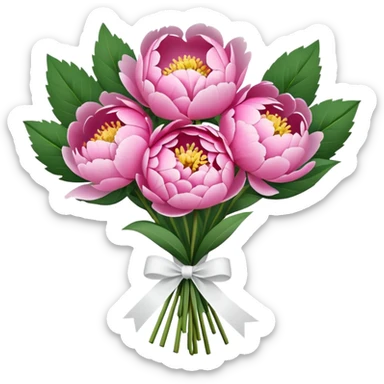 Bouquet of pink flower peony wrapped in white paper sticker