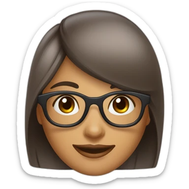 mamá con lentes cabello liso color marrón y medio con flequillo sonriente piel blanca tejiendo sticker