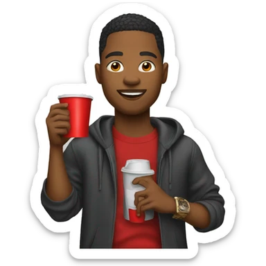 A young rapper man holding a red cup sticker